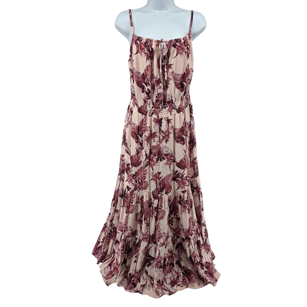 Banana‎ Republic Gauze Maxi Dress L Violet Floral Tiered Smocked Summer - Picture 2 of 9